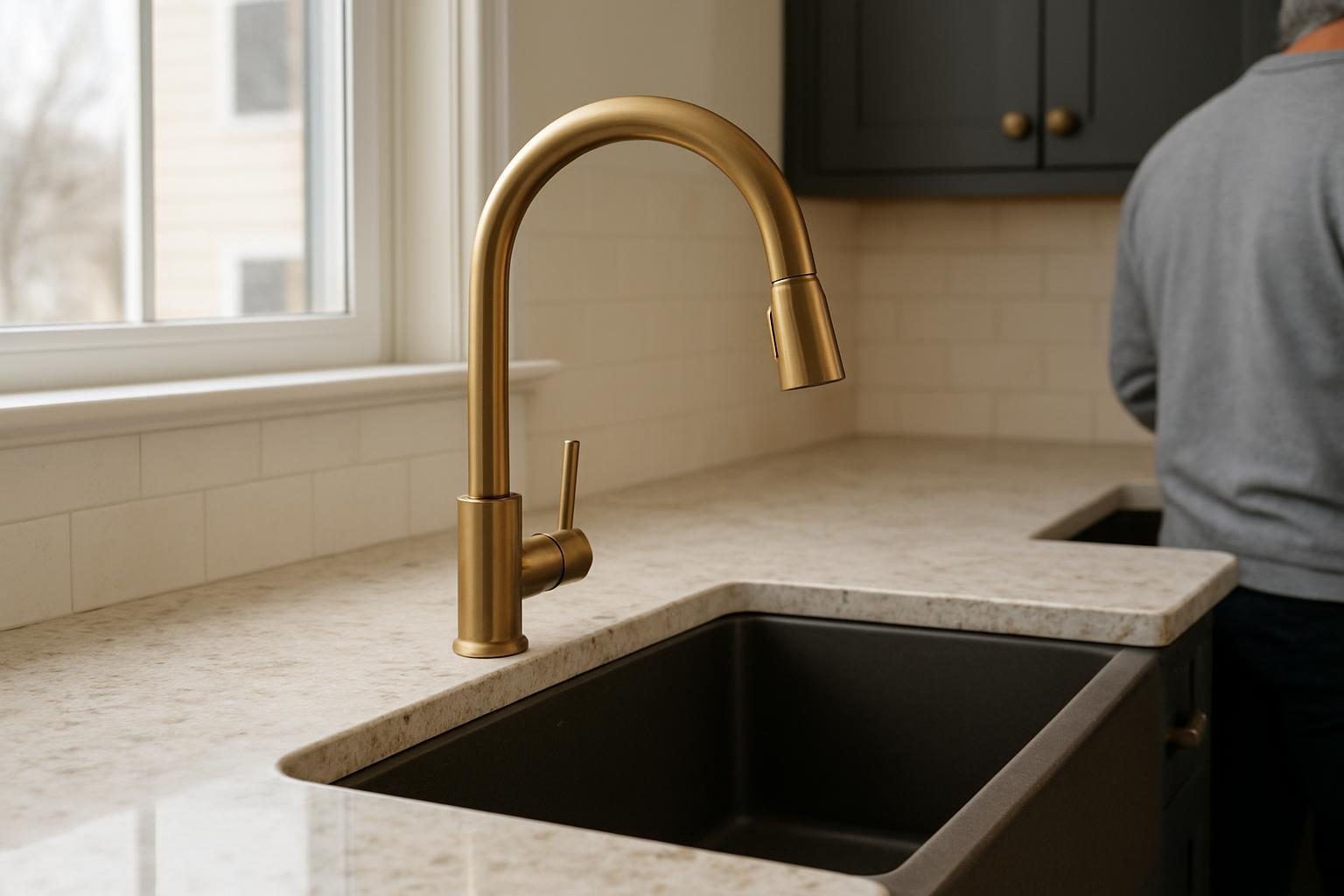 Bronze faucet over a deep kitchen sink