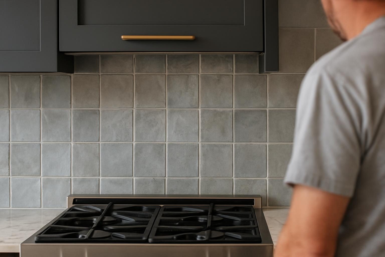 Grey ceramic backsplash tile
