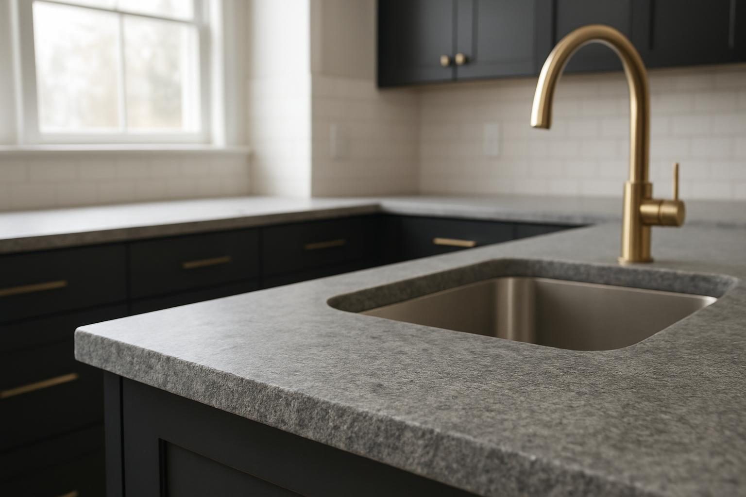 Grey granite countertop close up