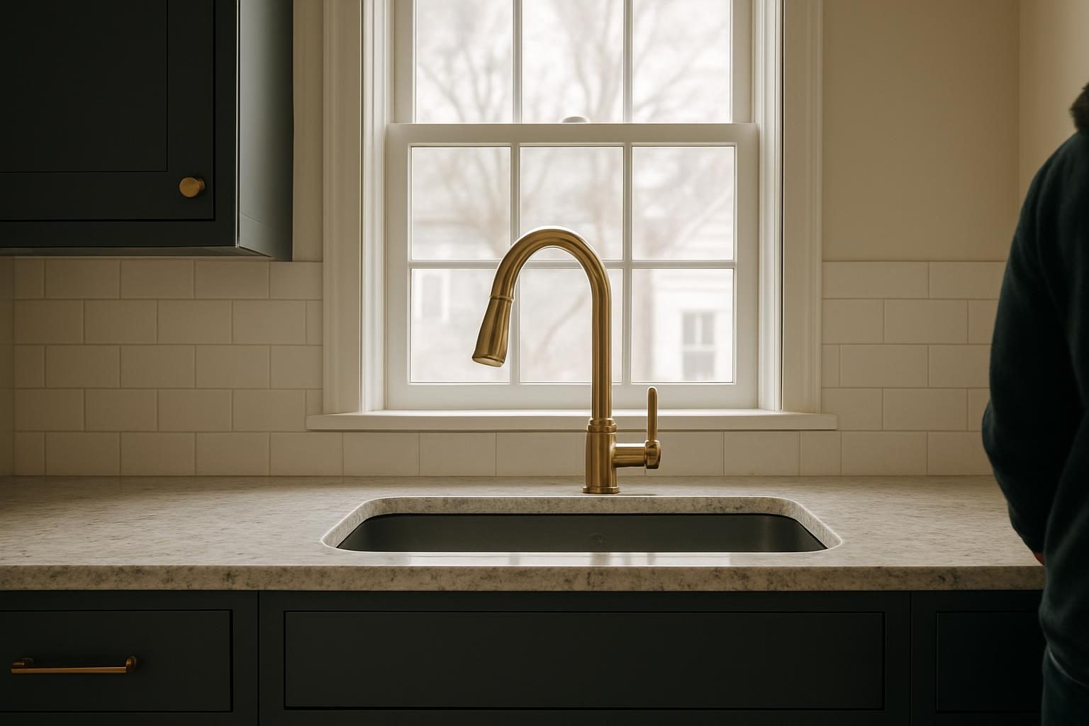 Bronze faucet over a kitchen sink
