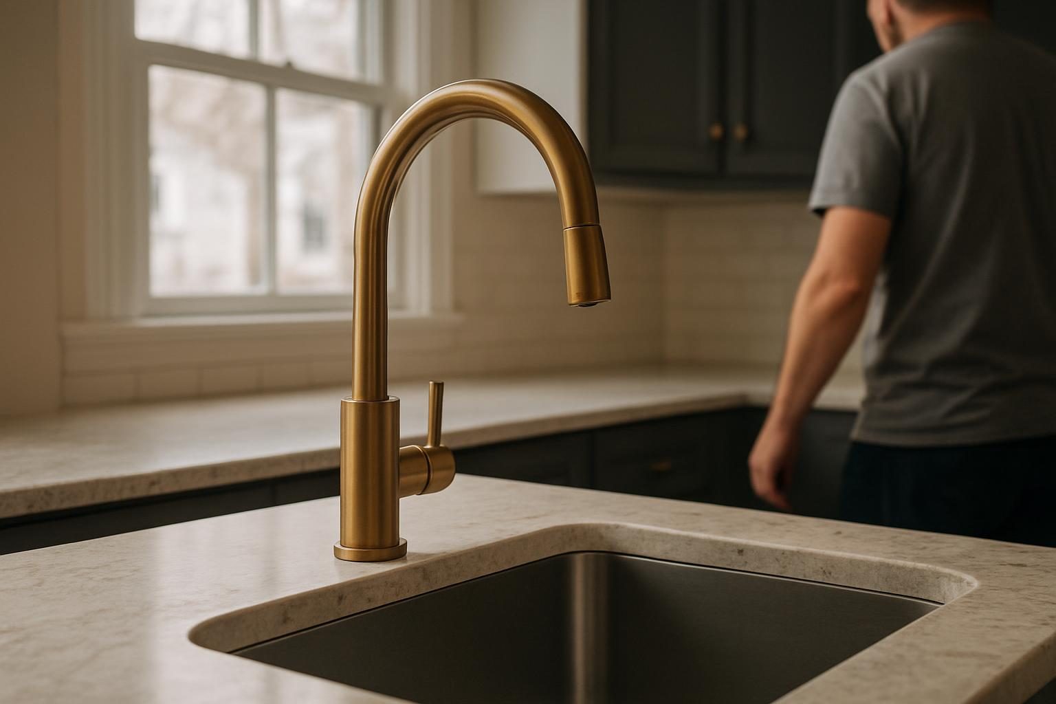 Bronze faucet over an undermount sink