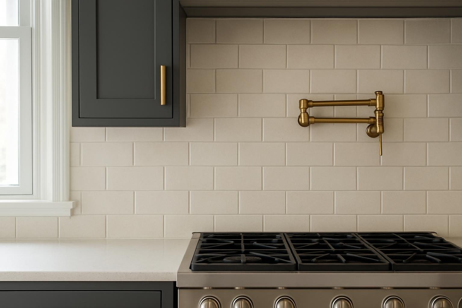 Tile backsplash behind a range
