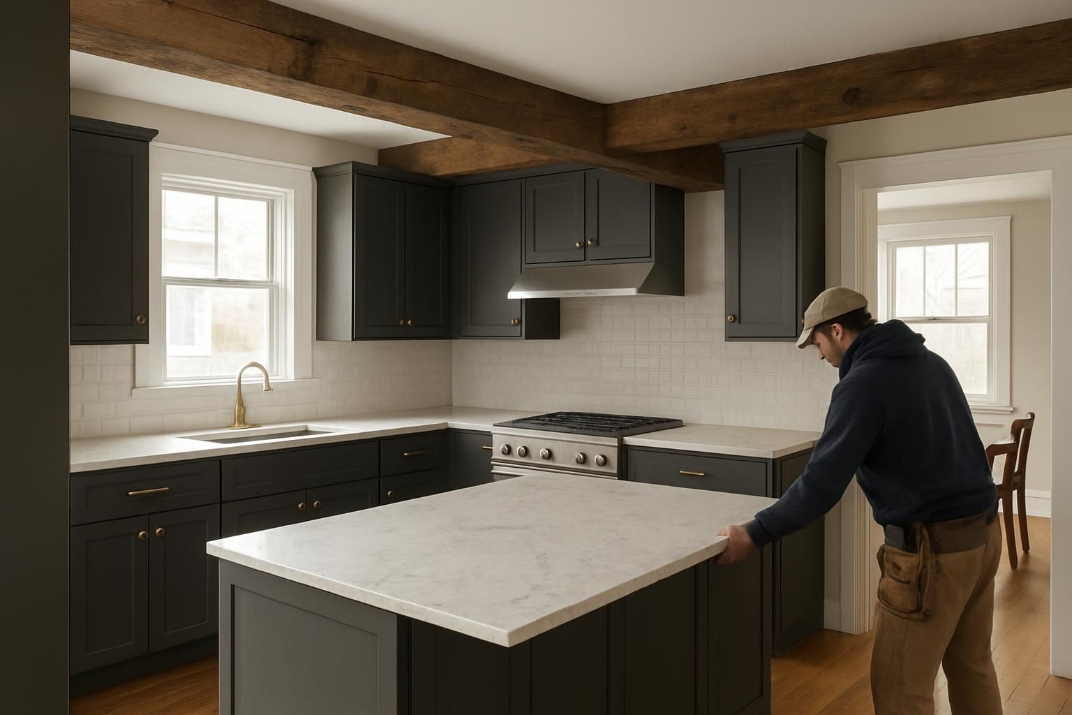 Kitchen with a new island opened toward the dining room