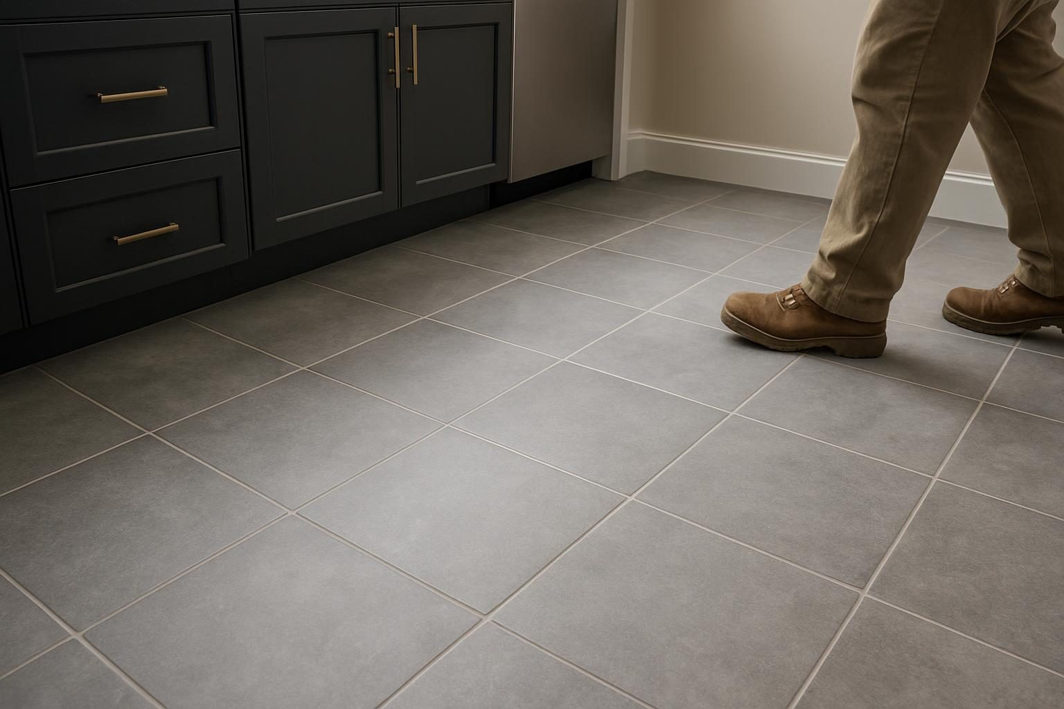 Grey porcelain kitchen floor tile