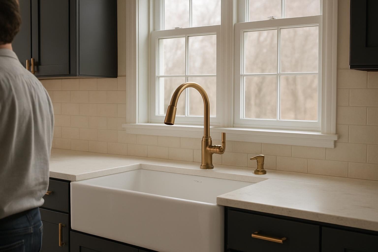 Bronze faucet over a deep kitchen sink