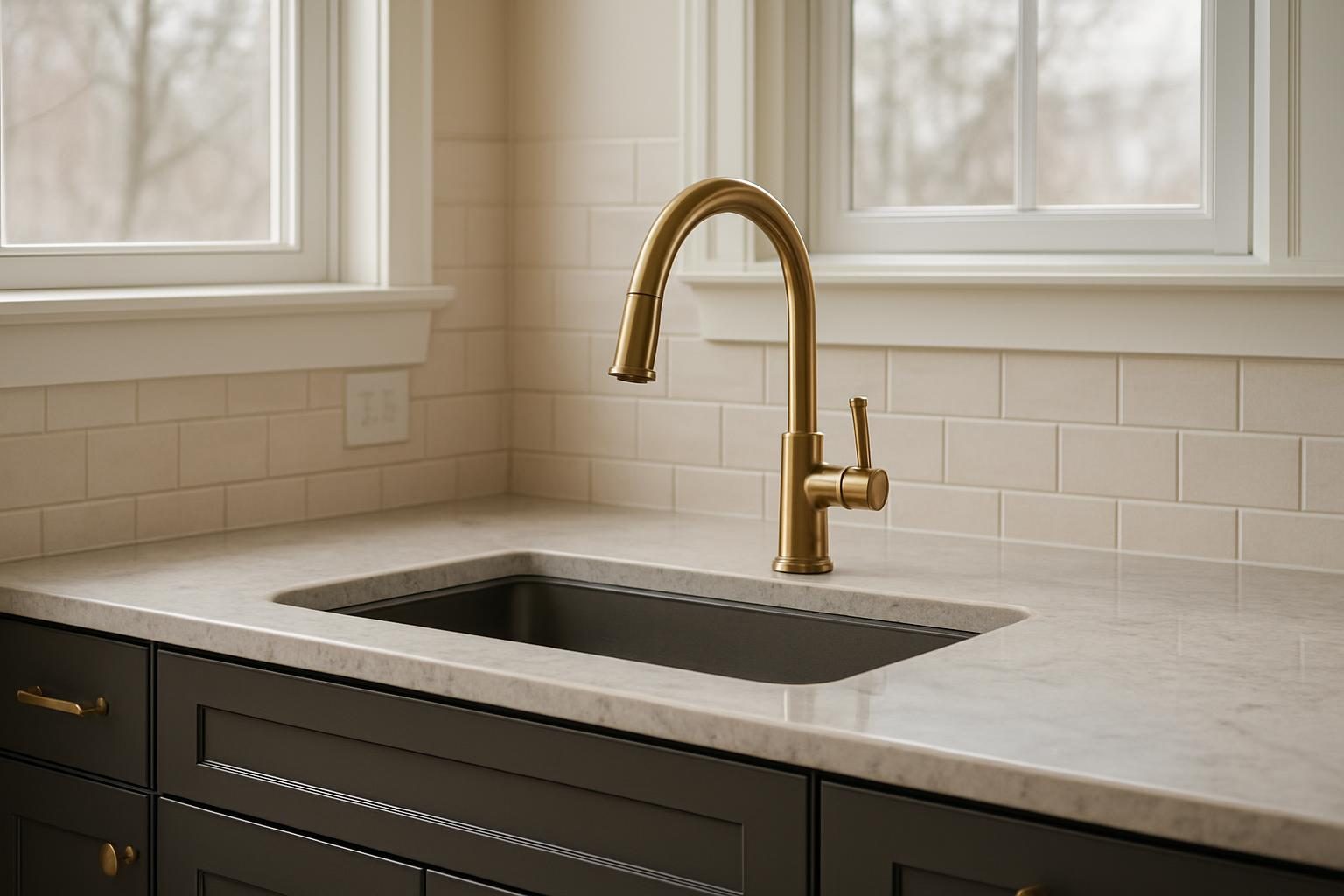 Bronze faucet over an undermount sink