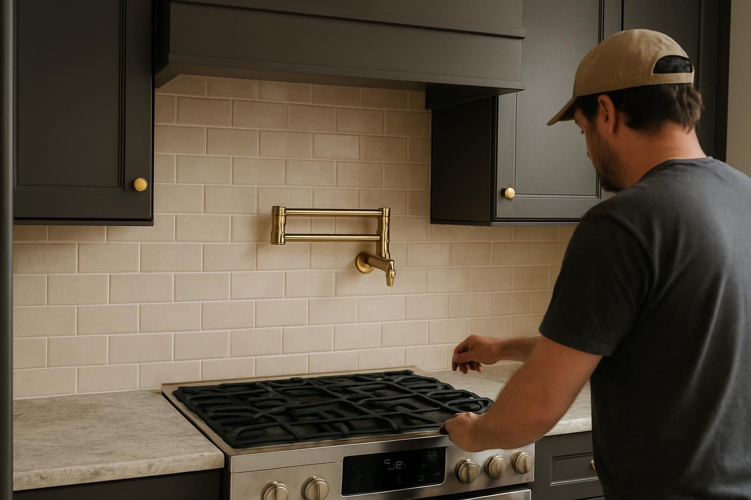 Tile backsplash behind a range