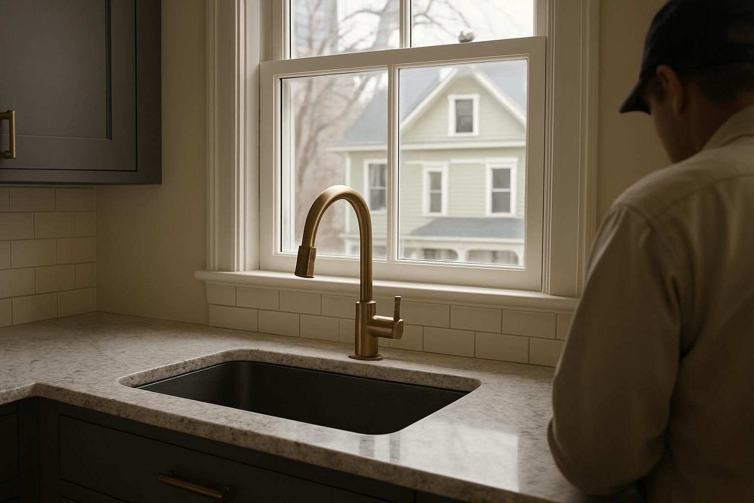 Bronze faucet over an undermount sink