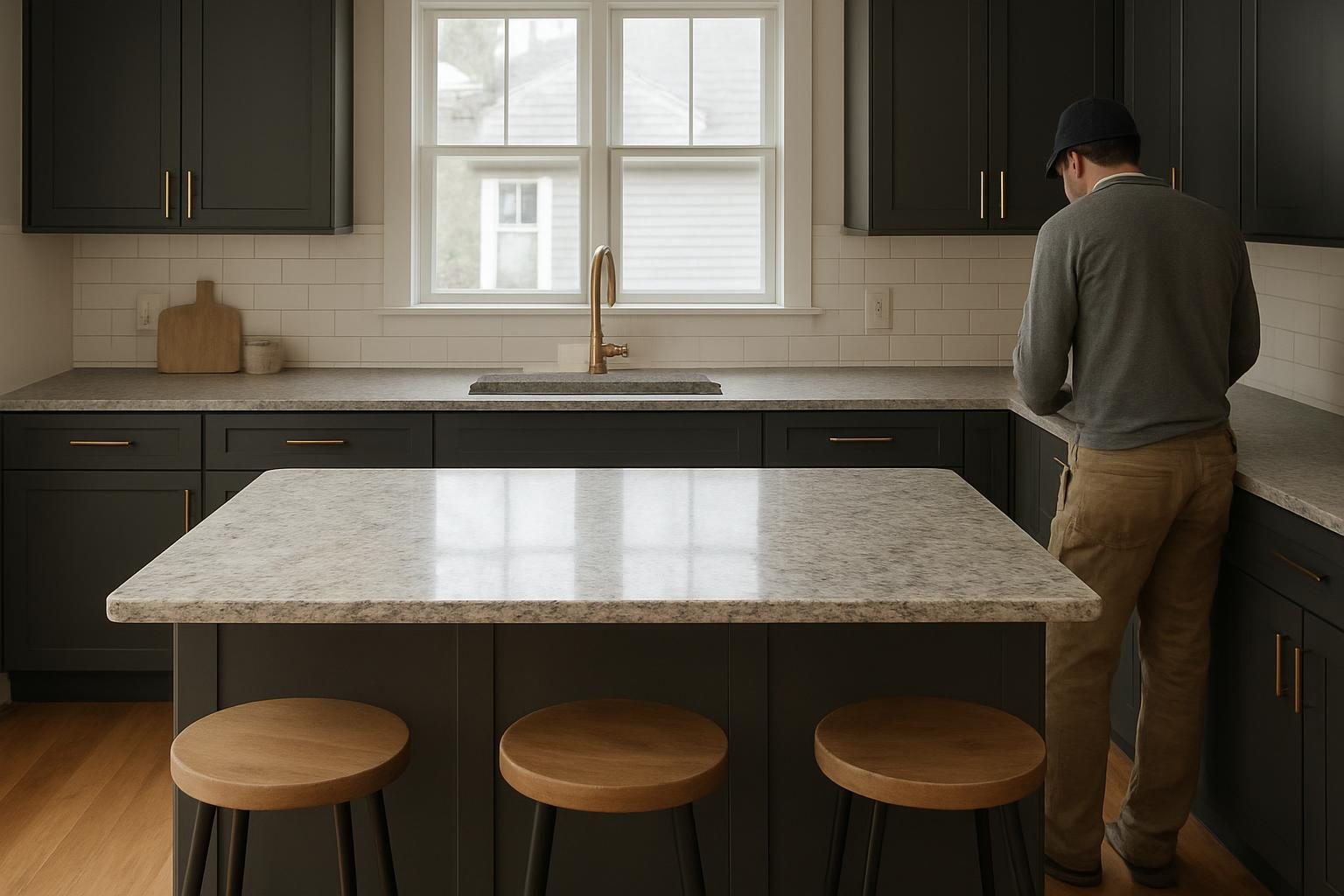 Kitchen island with a stone top