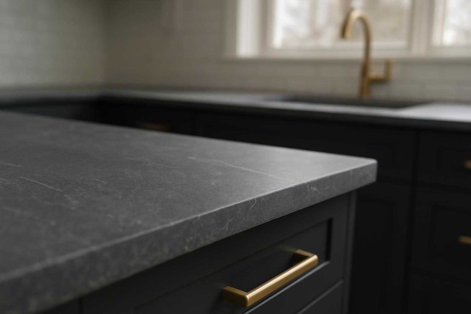 Grey stone countertop edge