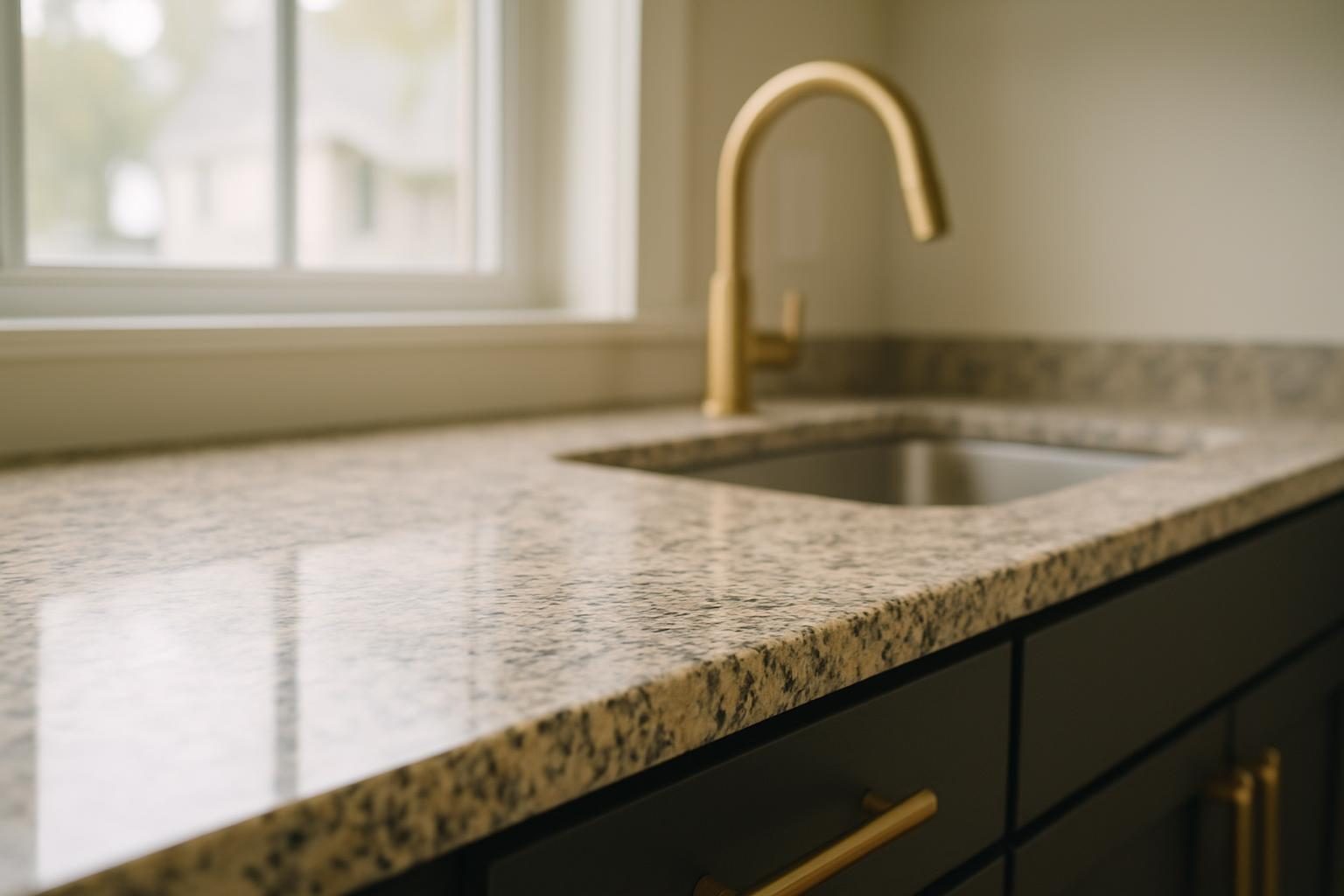 Granite countertop edge beside a sink