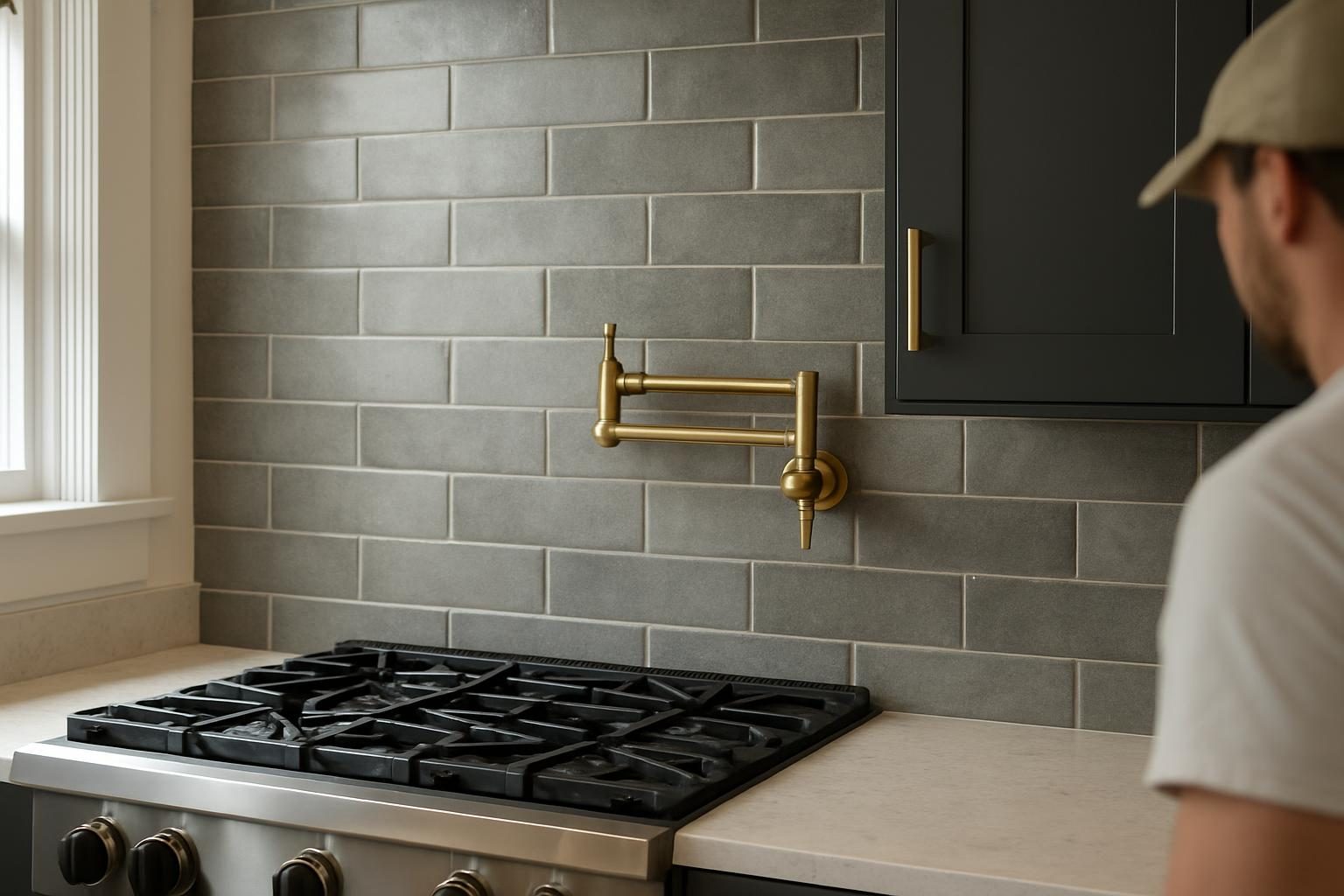 Tile backsplash behind a range