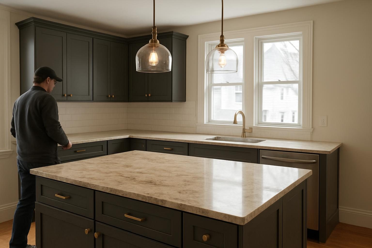 Kitchen island with stone top