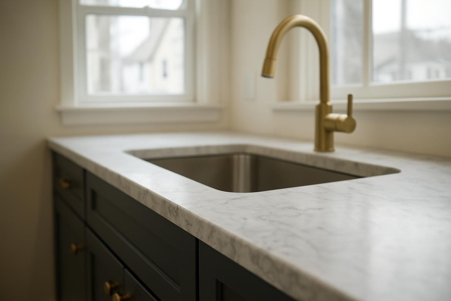 Grey quartz countertop edge