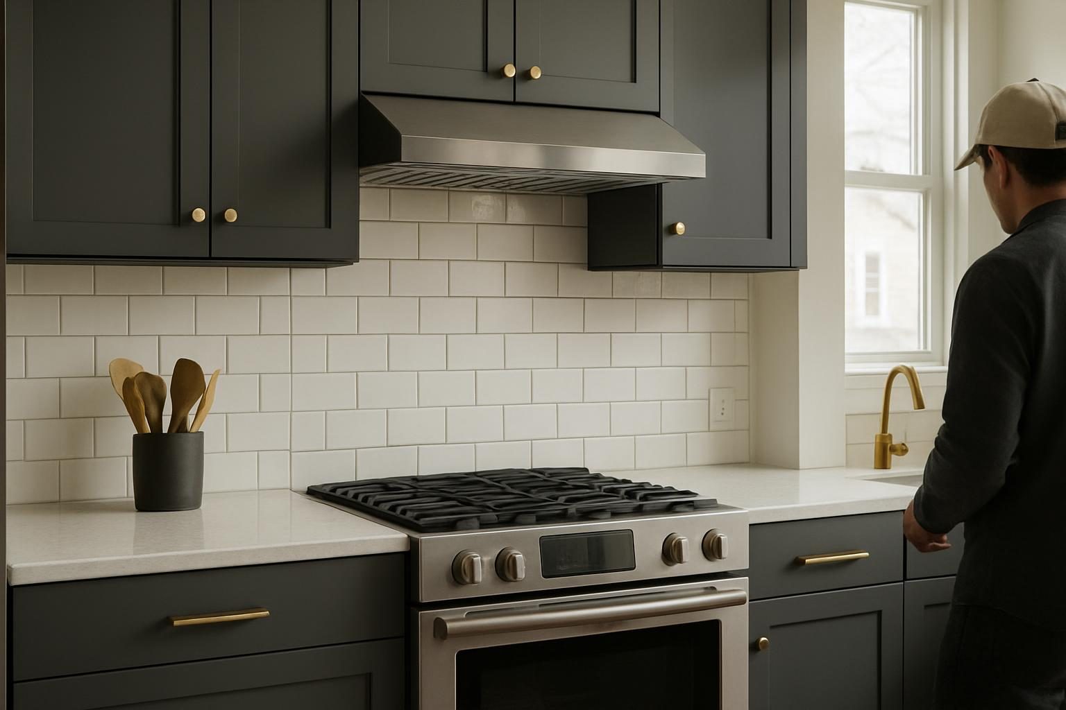Ceramic tile backsplash behind a range