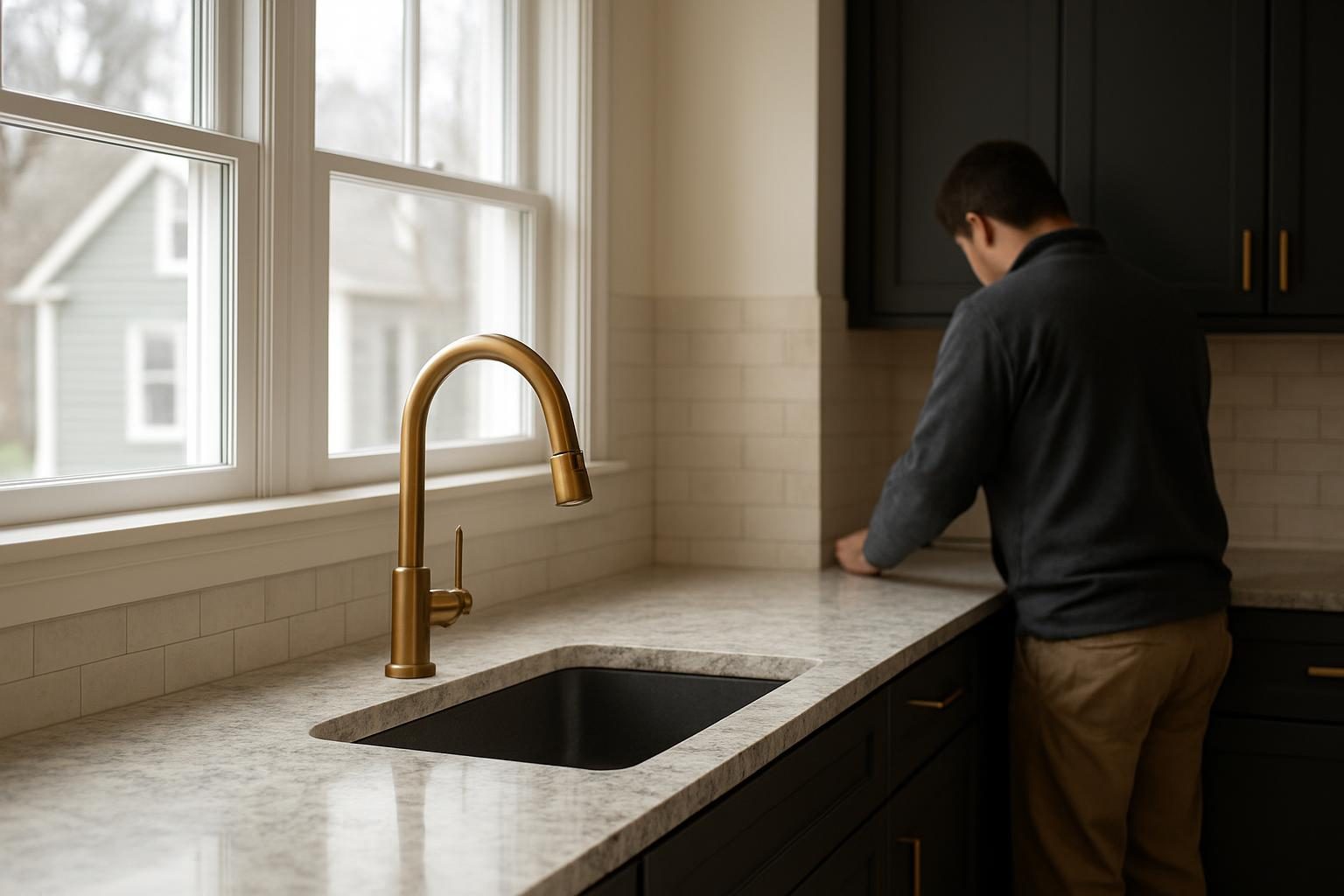 Undermount sink with bronze faucet