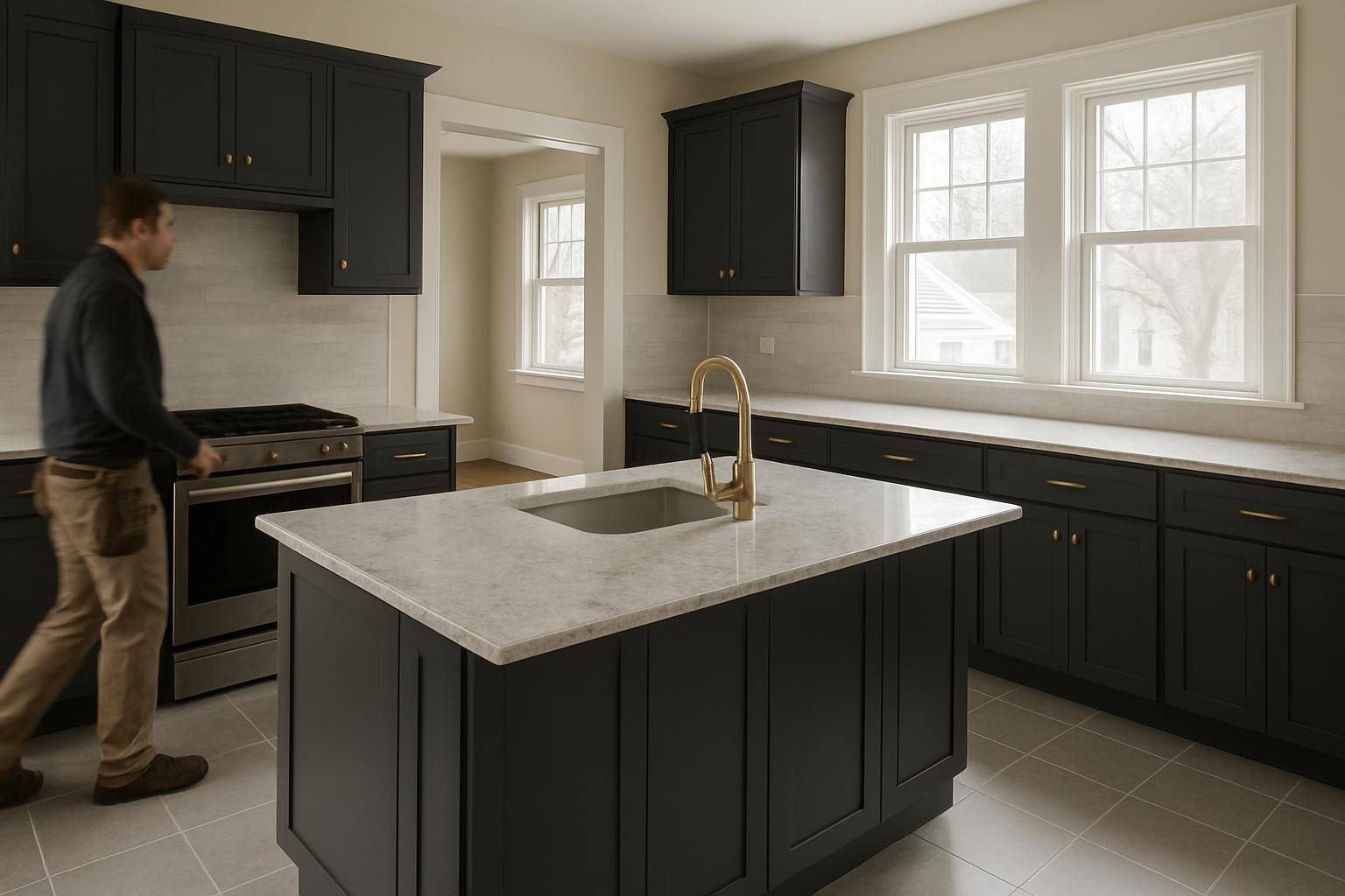 Open kitchen with a new island
