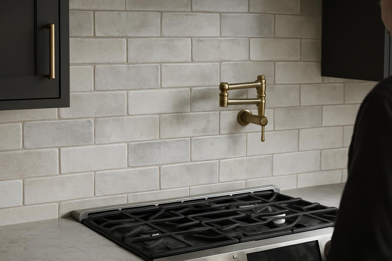 Ceramic tile backsplash behind a range