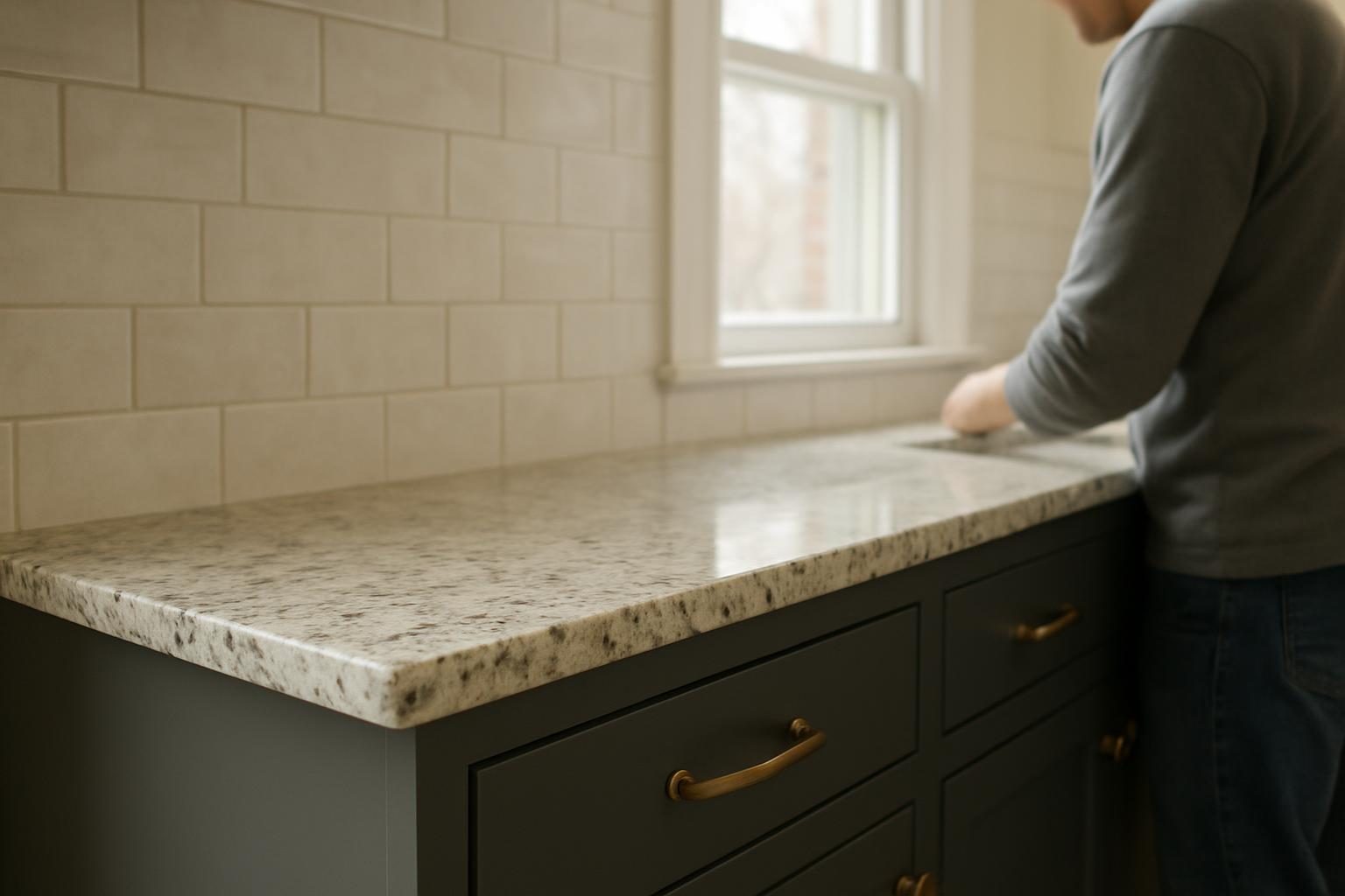 Granite countertop with tile backsplash