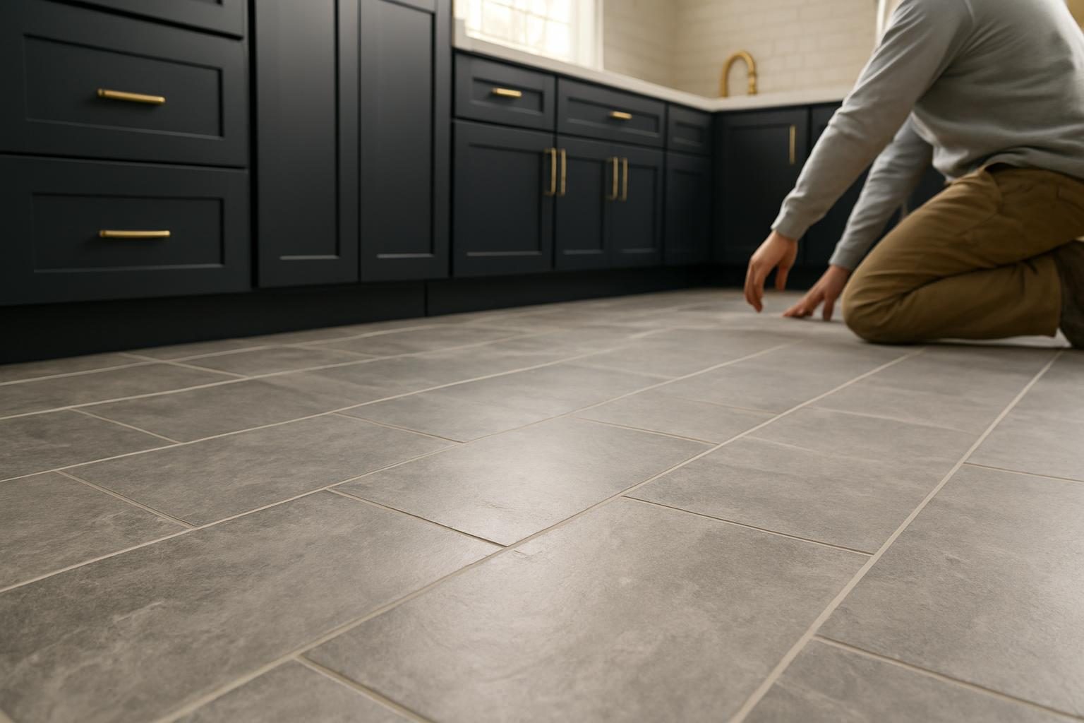 Grey porcelain kitchen floor tile