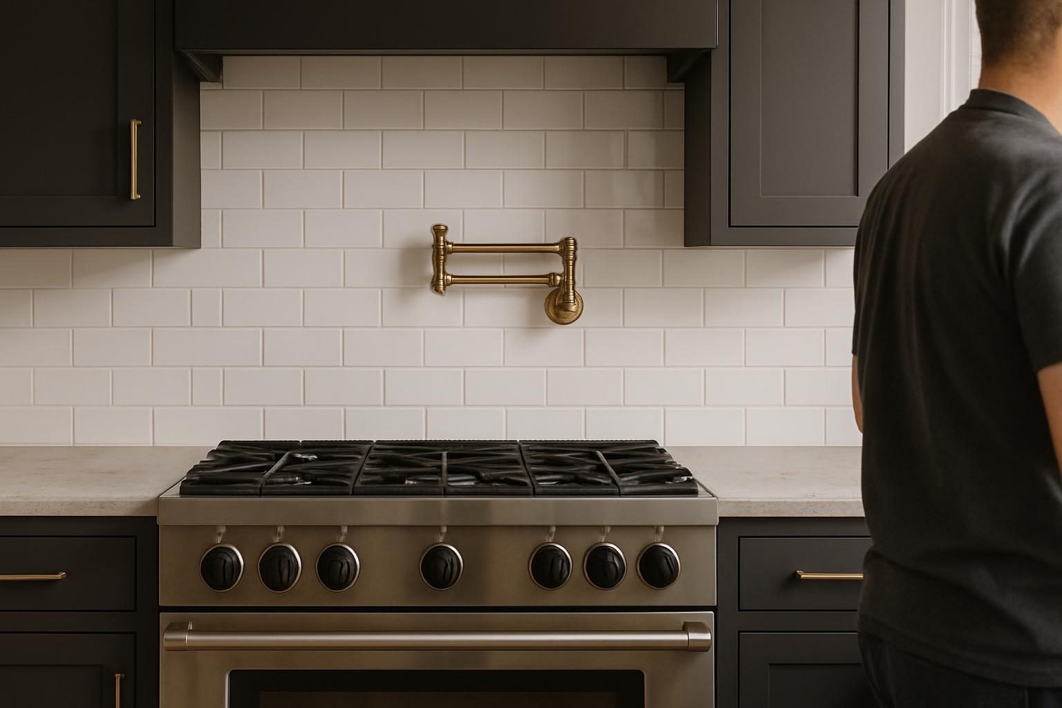 Tile backsplash behind a range