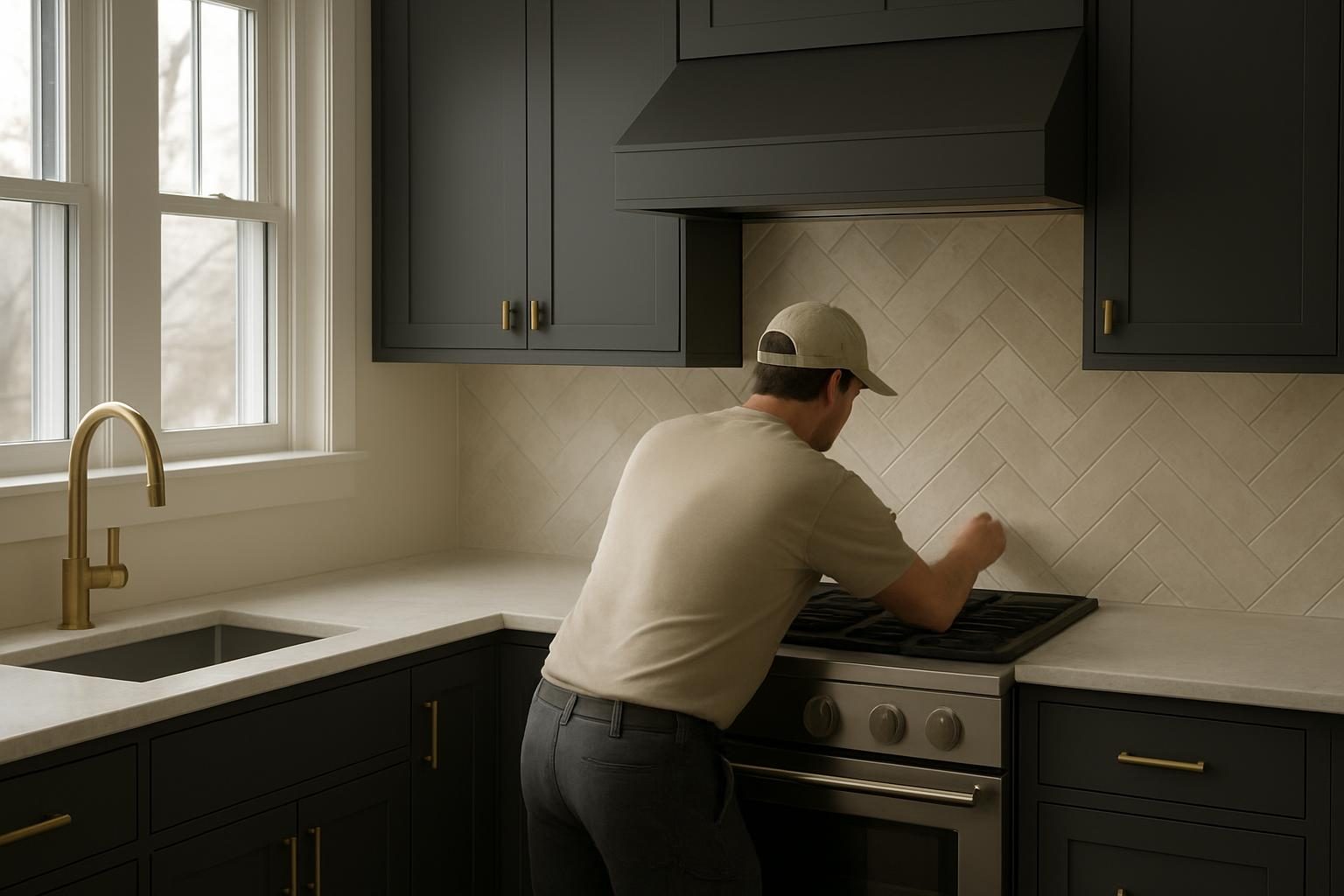 Tile backsplash behind a range