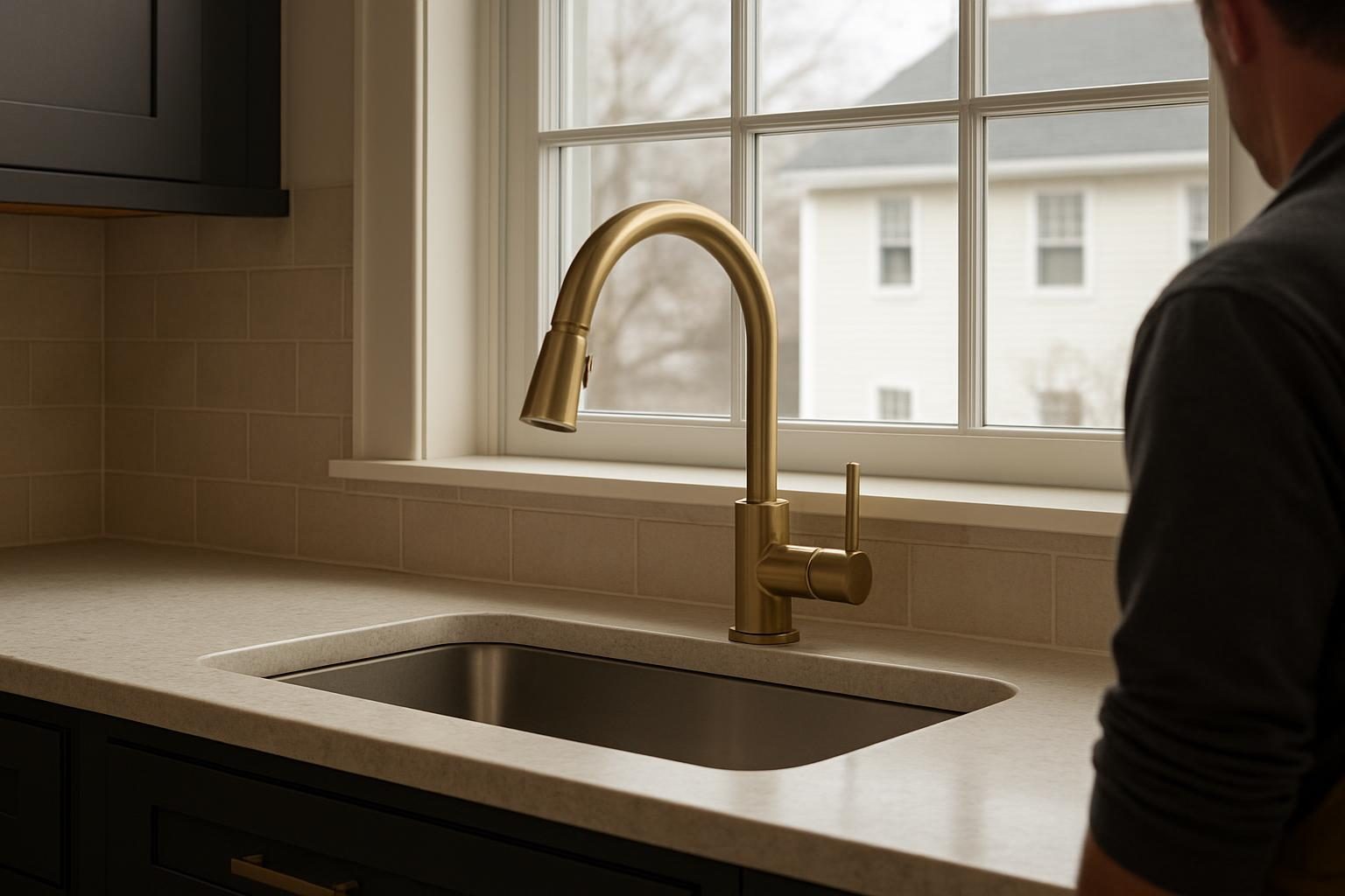 Bronze faucet over a kitchen sink