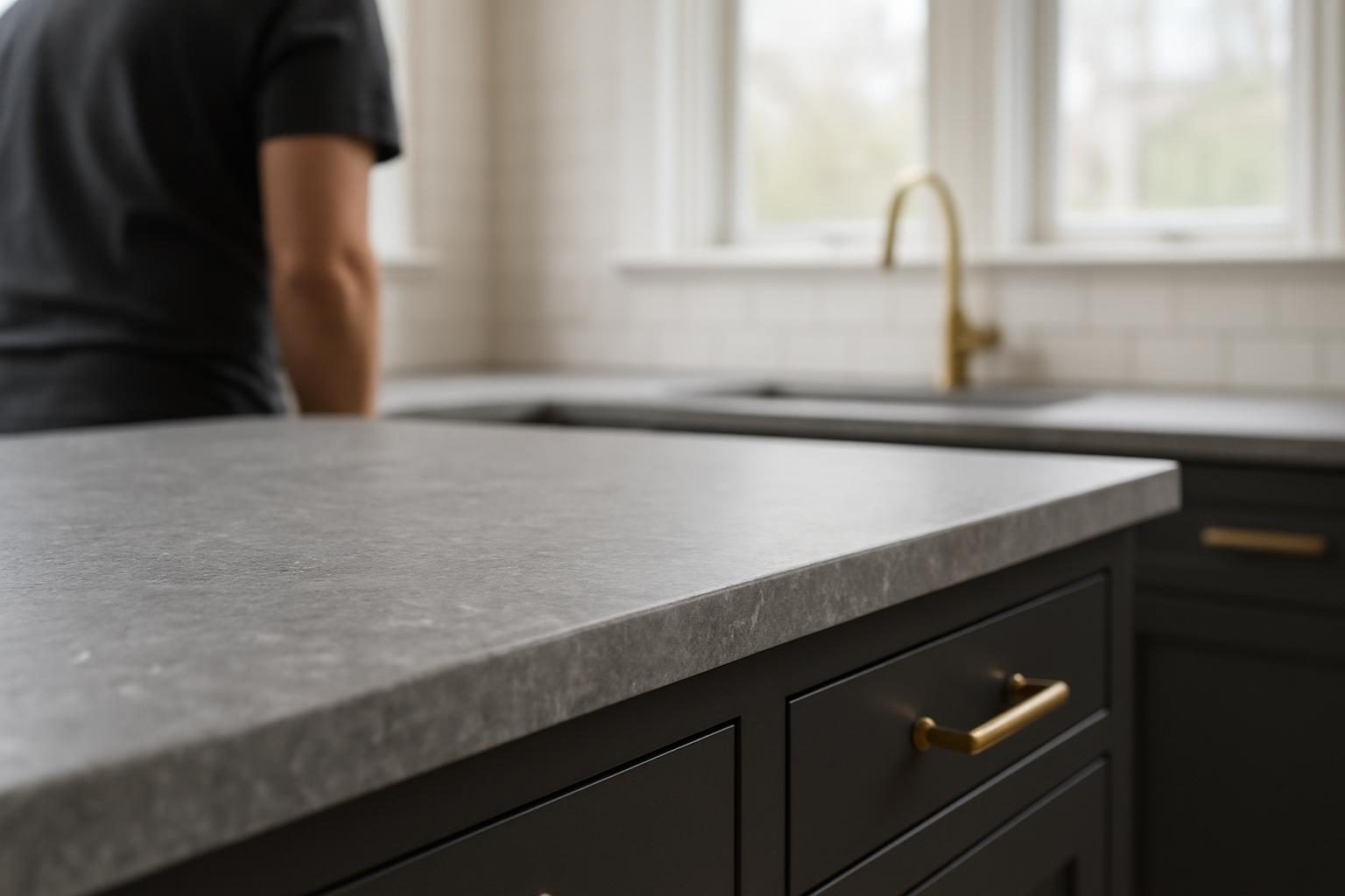 Grey quartz countertop edge