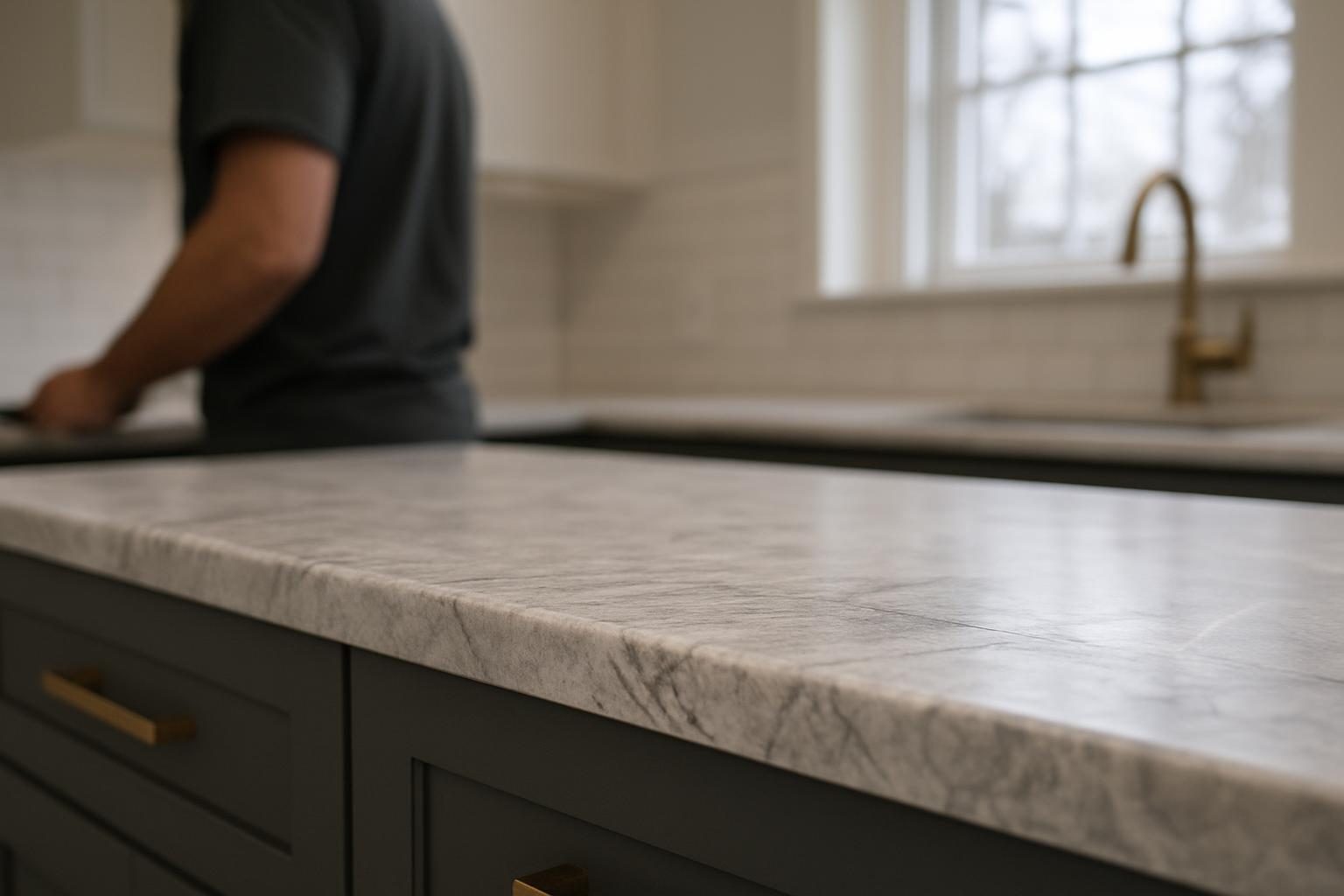 Grey stone countertop edge
