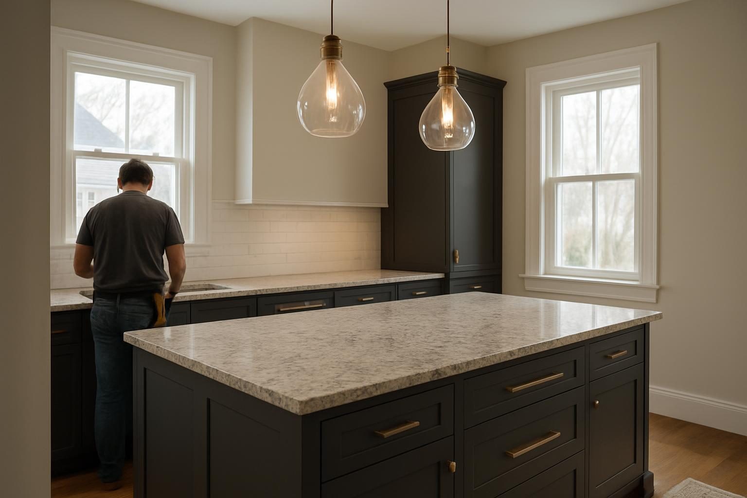 Kitchen island with stone top