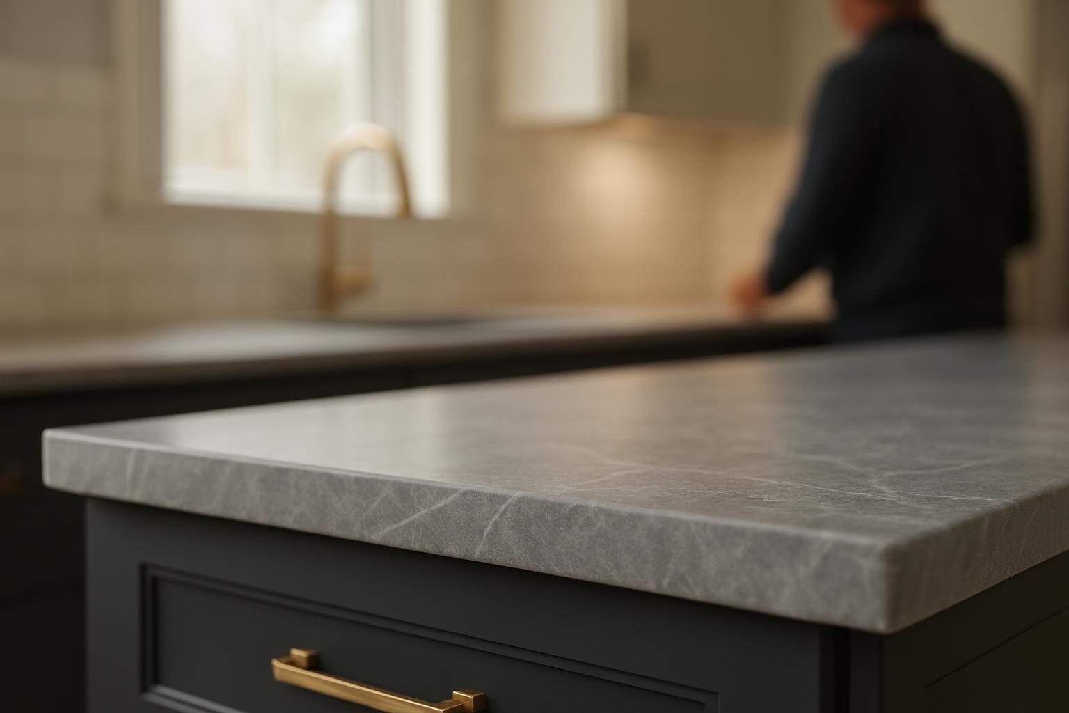 Grey quartz countertop edge