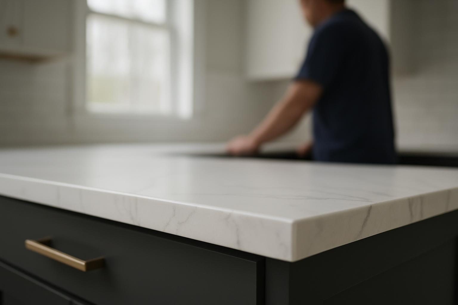 Grey veined quartz countertop edge