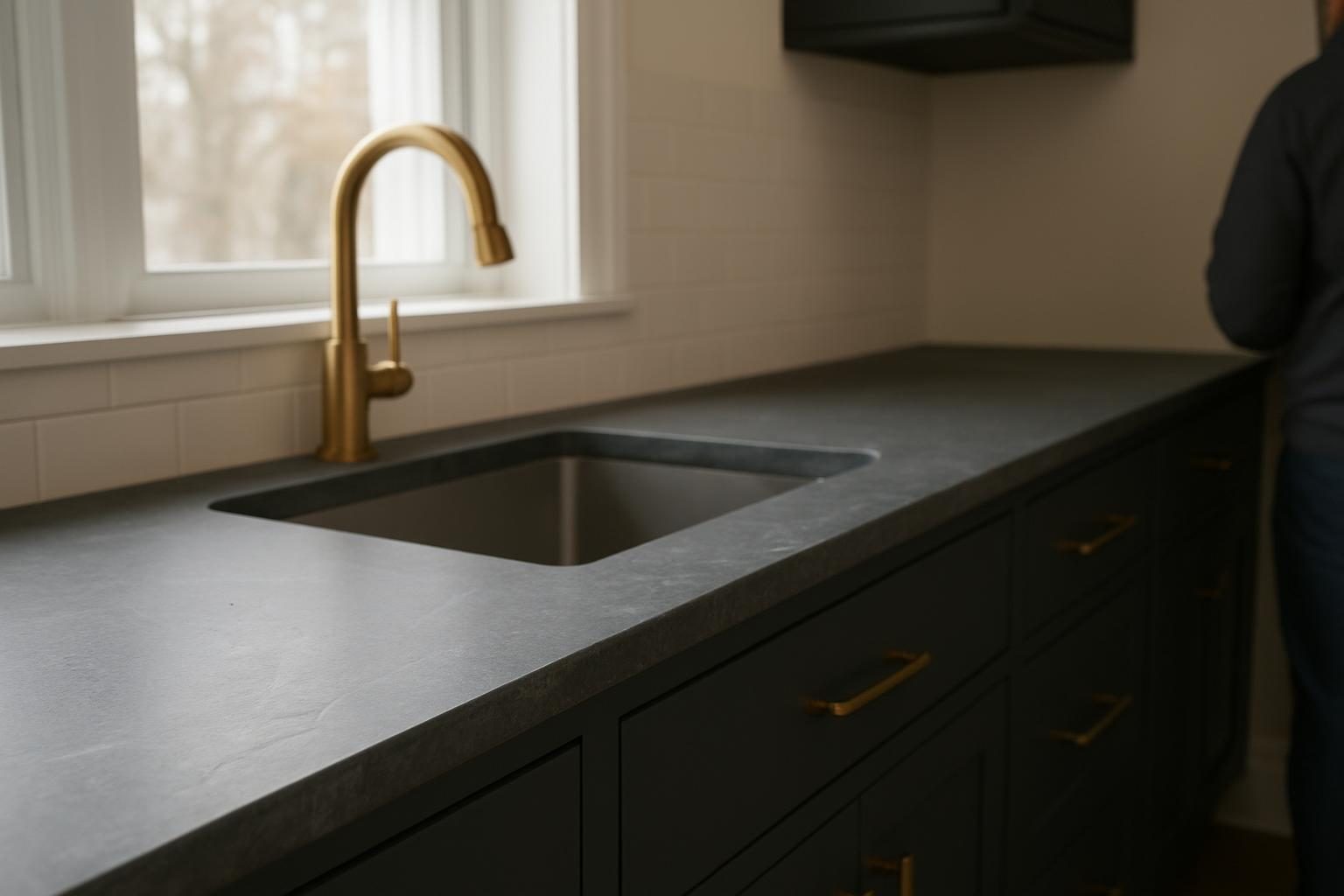 Grey stone countertop close-up