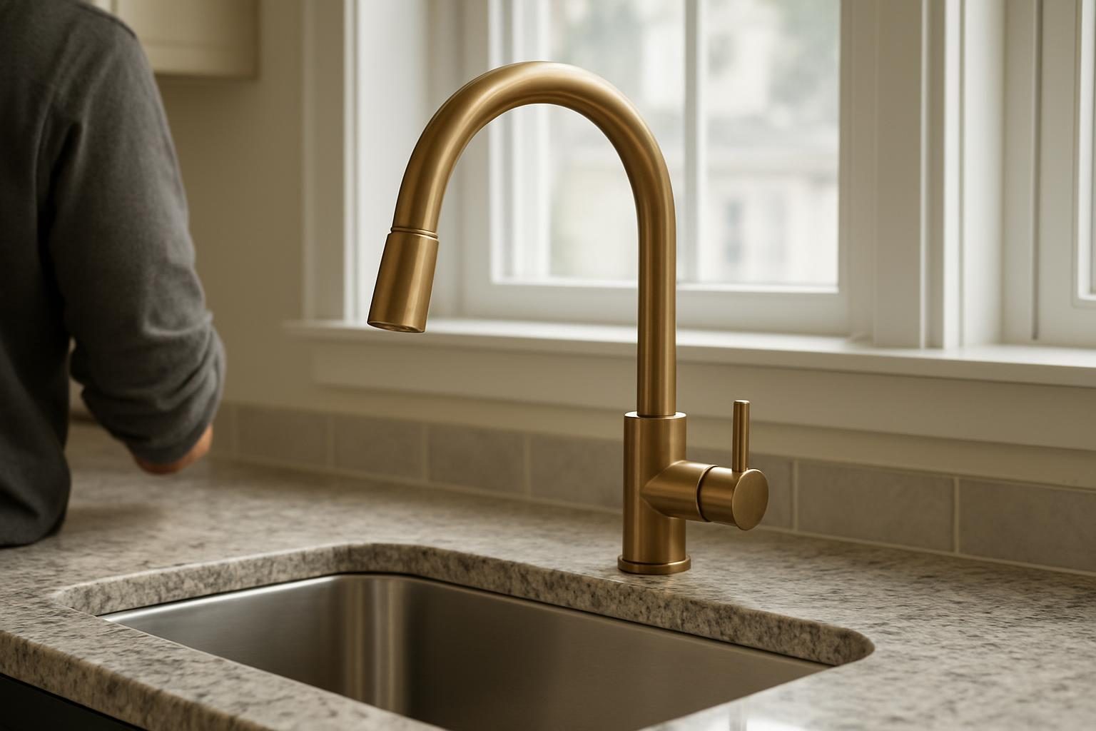 Bronze faucet over a kitchen sink