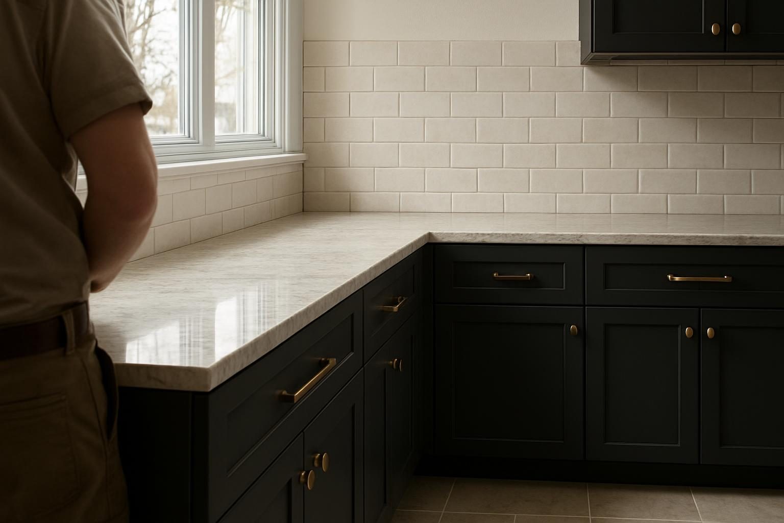 Tile backsplash above a stone counter