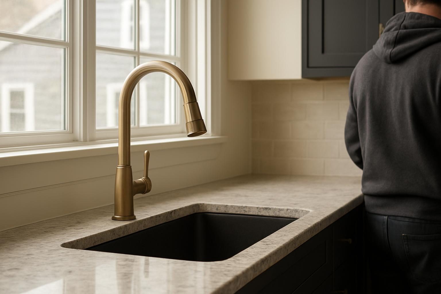 Bronze faucet over a deep kitchen sink