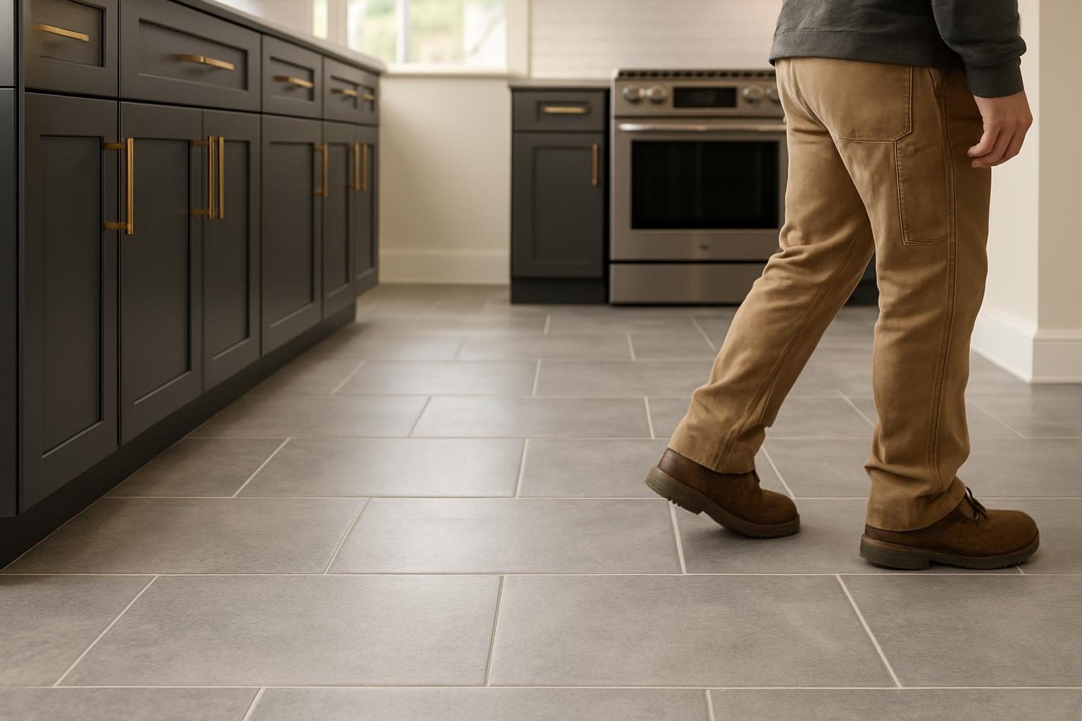 Grey porcelain kitchen floor tile